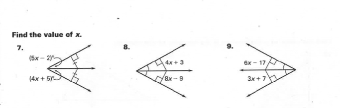 Find the value of x.
7.
8.
9.