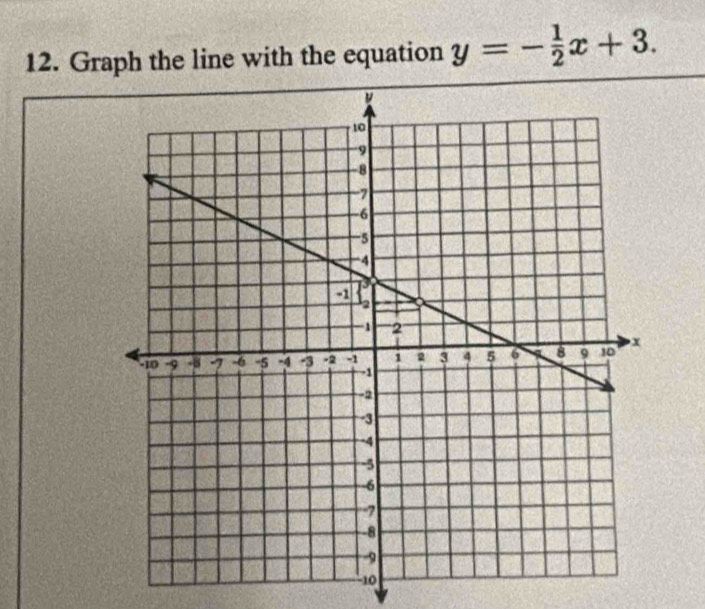 Graph the line with the equation y=- 1/2 x+3.