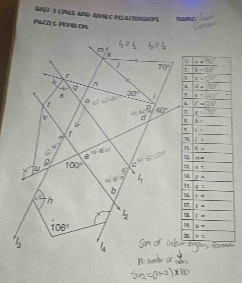 UIT 3 LINEE and Angls RelatioNsHips NARC:
PUZZLO PESBLSN