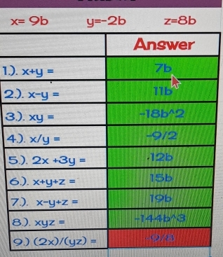 x=9b y=-2b z=8b
1.
2
3
4
5
6