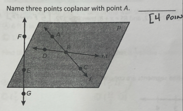 Name three points coplanar with point A._