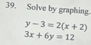 Solve by graphing.
y-3=2(x+2)
3x+6y=12