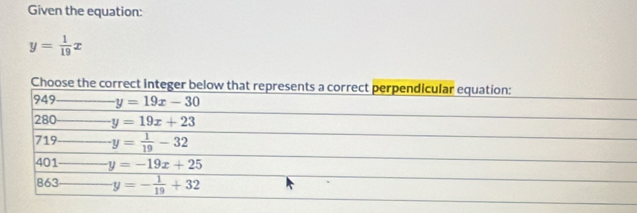 Given the equation:
y= 1/19 x