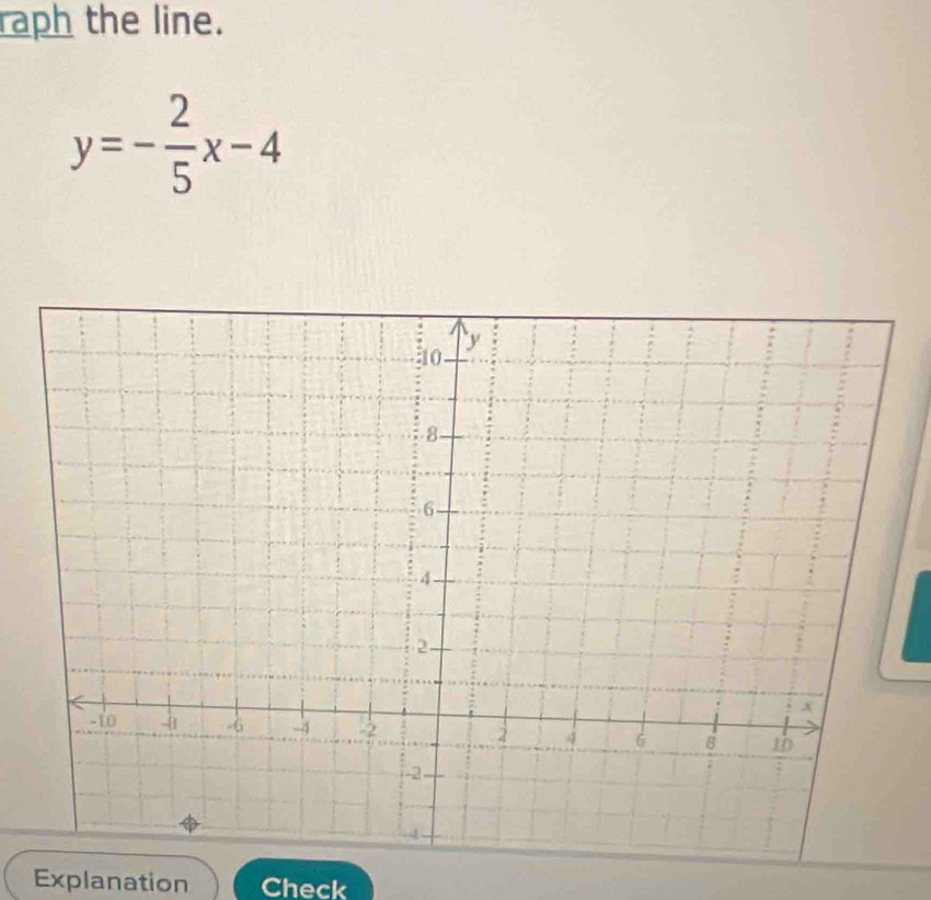 raph the line.
y=- 2/5 x-4
Explanation Check