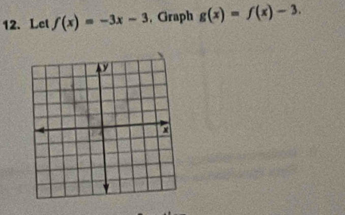 Let f(x)=-3x-3 , Graph g(x)=f(x)-3.