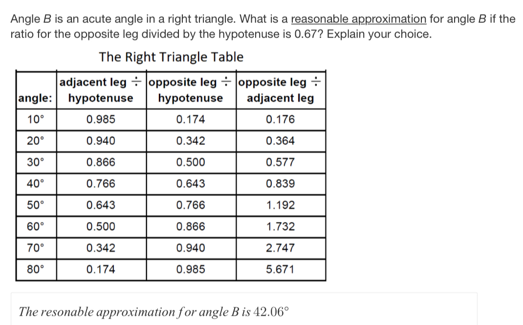 Solved: Angle B is an acute angle in a right triangle. What is a ...