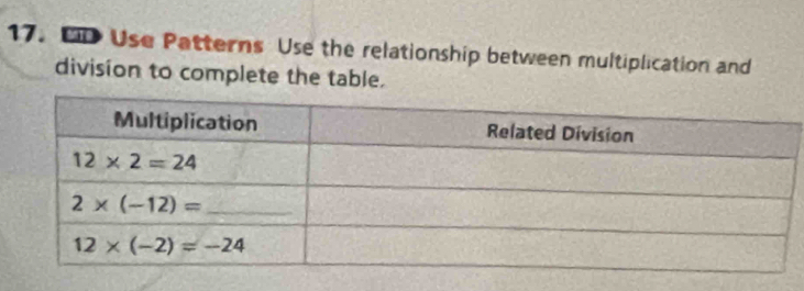 CD Use Patterns Use the relationship between multiplication and
division to complete the table.