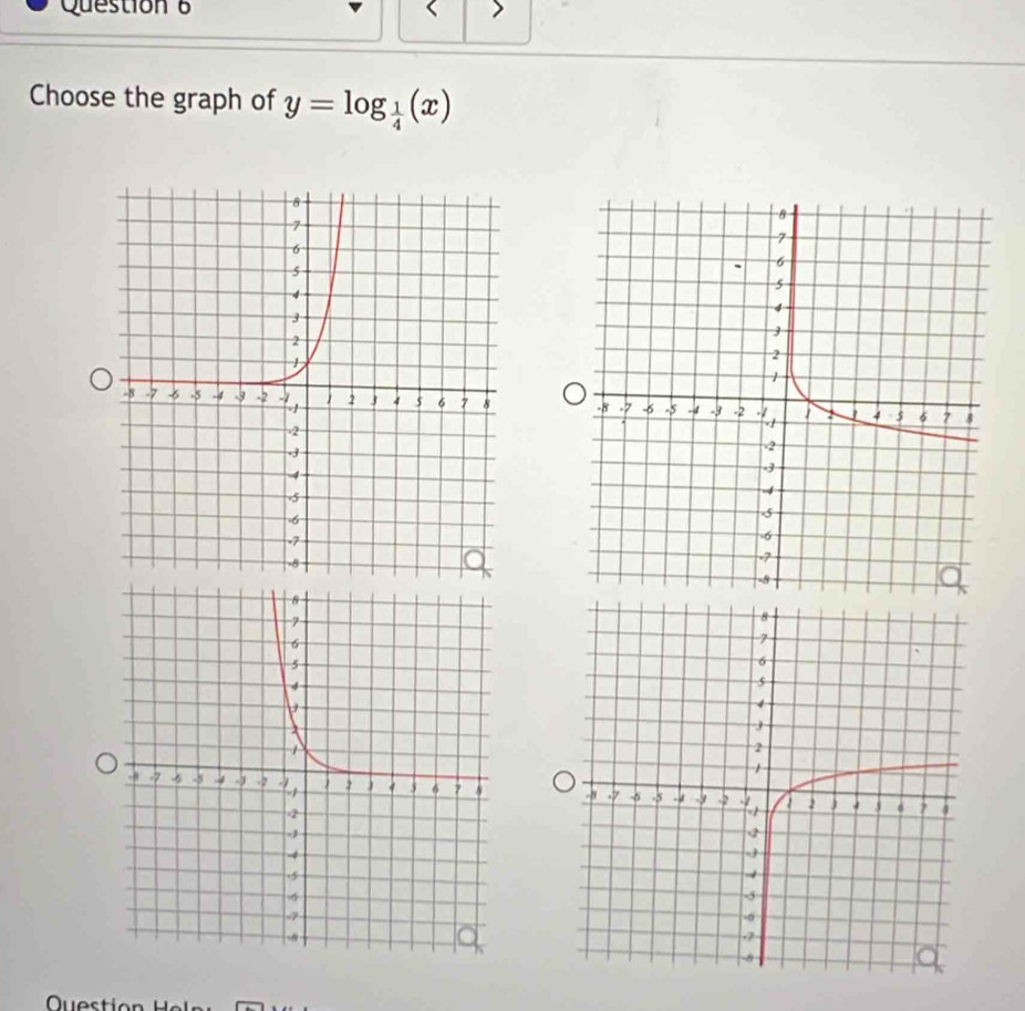 Choose the graph of y=log _ 1/4 (x)