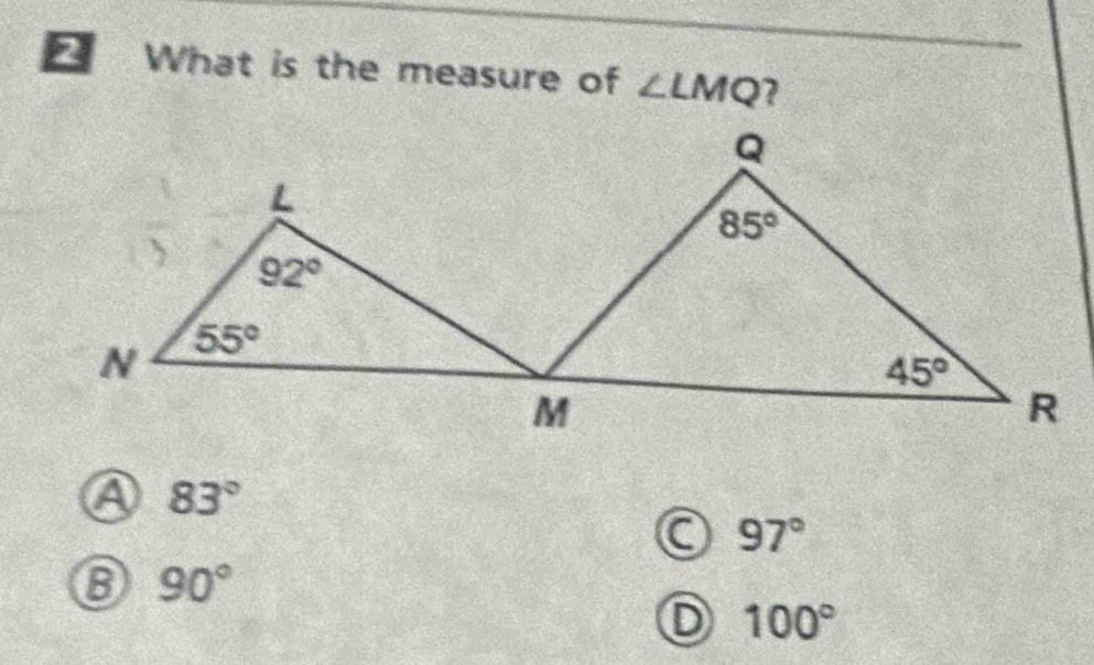 What is the measure of ∠ LMQ ?
83°
a 97°
90°
D 100°