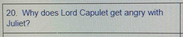Solved: Why does Lord Capulet get angry with Juliet? [Literature]