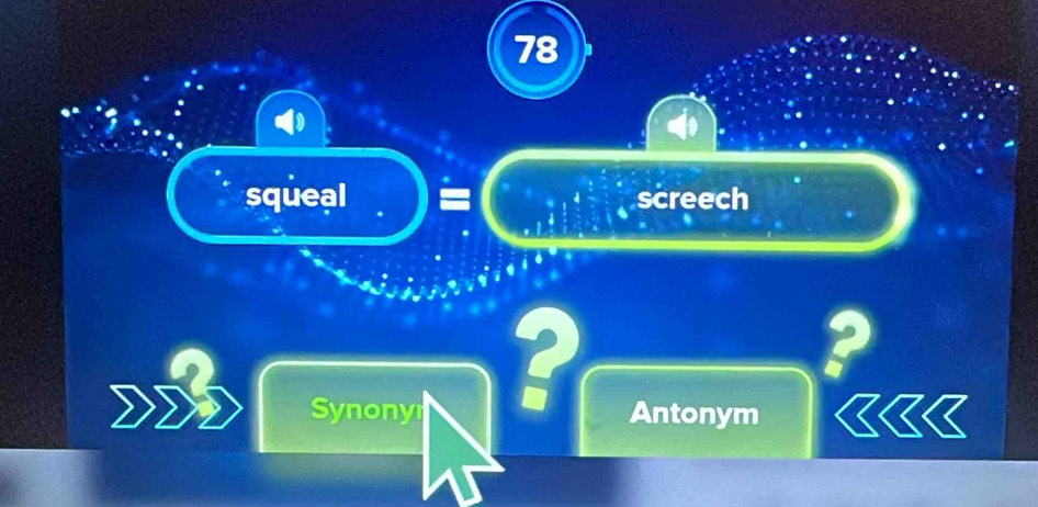 squeal = screech 
? 
? 
Synony Antonym I