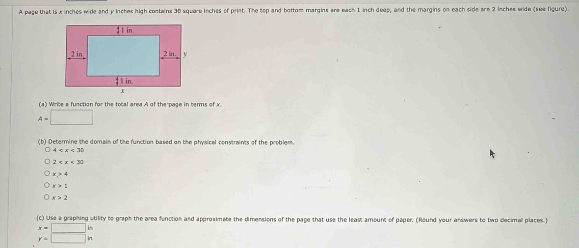 Solved: A page that is x inches wide and y inches high contains 30 ...