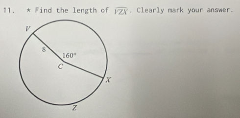 Find the length of widehat VZX. Clearly mark your answer.