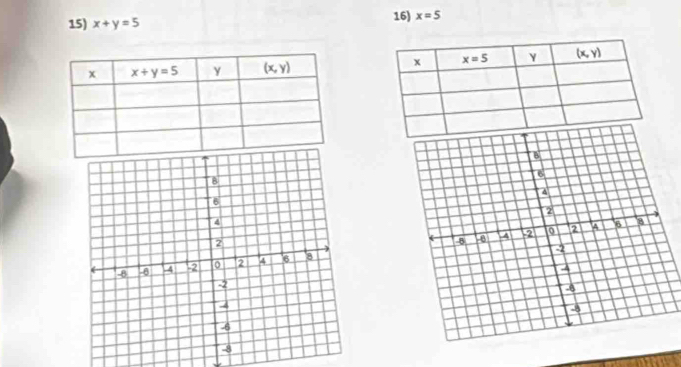 x+y=5 16) x=5