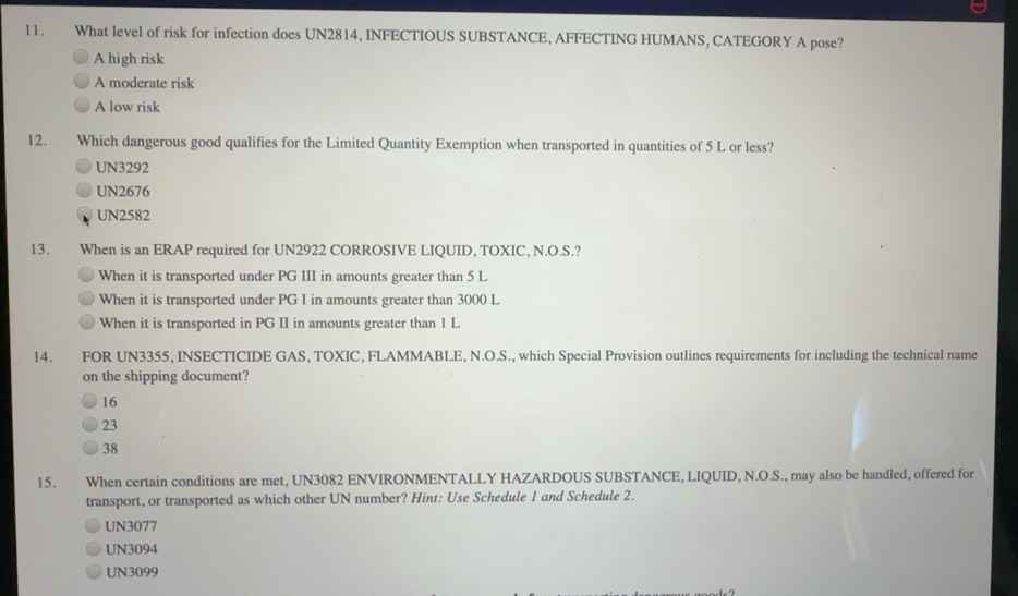 Solved: What level of risk for infection does UN2814, INFECTIOUS ...