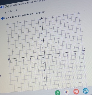 Graph this line using the slopl

y=2x+1
)the graph.