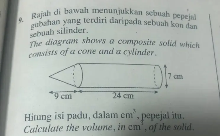Solved: Rajah di bawah menunjukkan sebuah pepejal gubahan yang terdiri ...