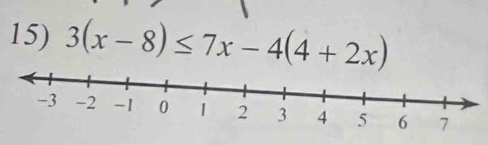 3(x-8)≤ 7x-4(4+2x)