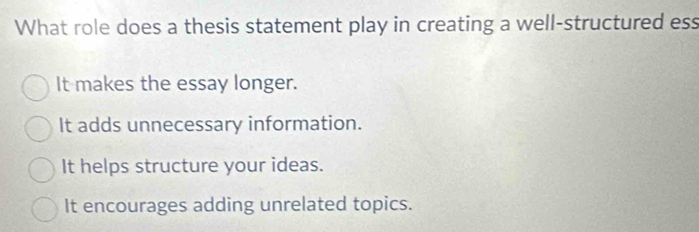 Solved: What role does a thesis statement play in creating a well ...