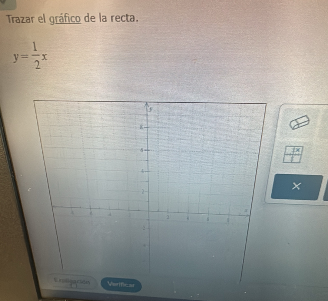 Trazar el gráfico de la recta.
y= 1/2 x^(th)