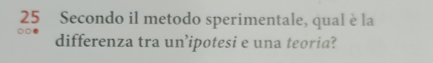 Secondo il metodo sperimentale, qual è la 
differenza tra un’ipotesi e una teoria?