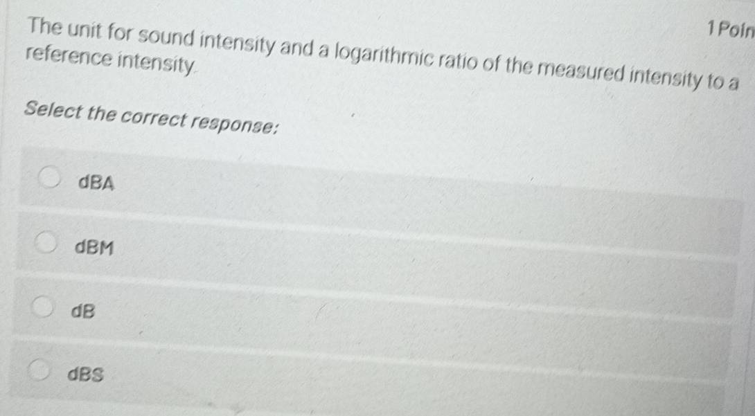 Solved: Poin The unit for sound intensity and a logarithmic ratio of ...
