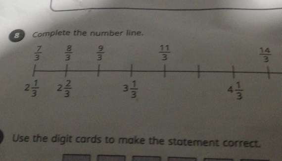 Complete the number line.
Use the digit cards to make the statement correct.