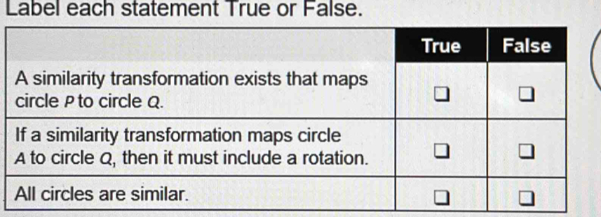 Label each statement True or False.