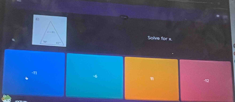 Solve for x.
-11
-6
n
-12