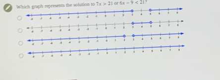 ts the solution to 7x>21 or 6x-9<21</tex> ?
4

4 4