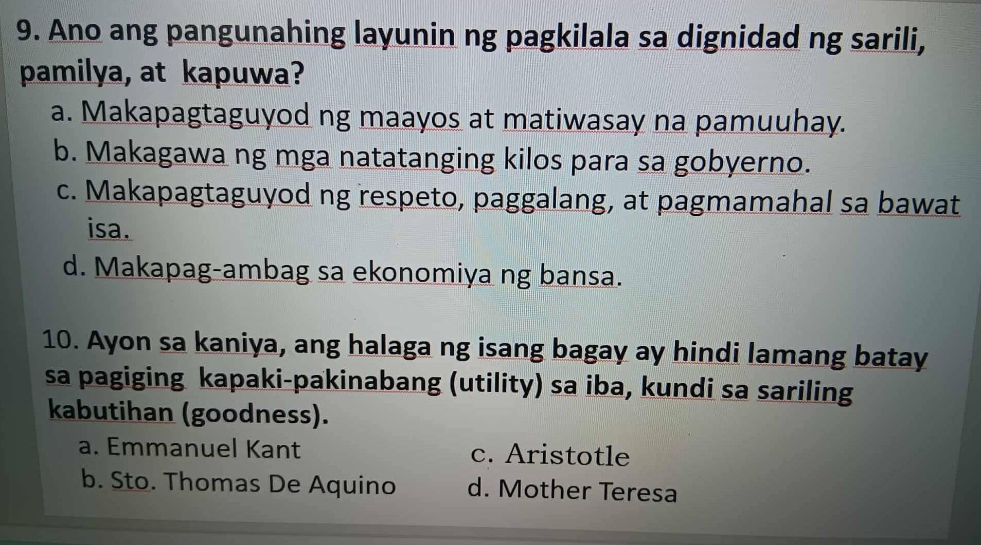 Solved: Ano ang pangunahing layunin ng pagkilala sa dignidad ng sarili ...