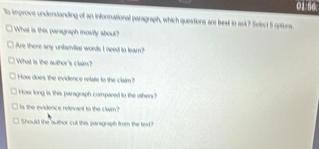 Solved: 01:56: To improve understanding of an informational paragraph ...