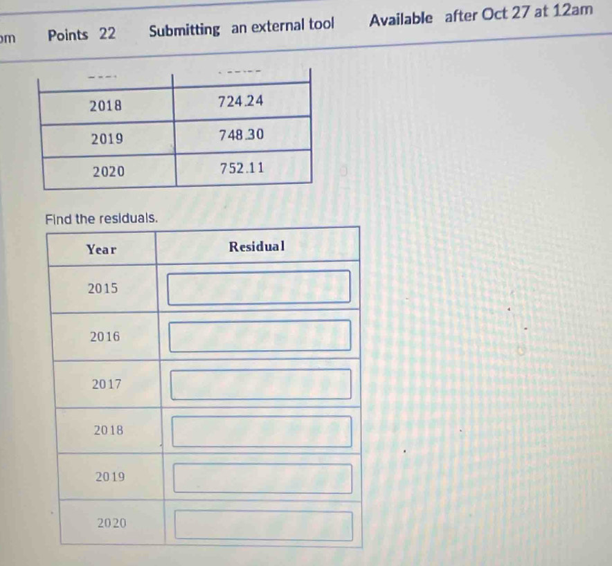 Points 22 Submitting an external tool Available after Oct 27 at 12am