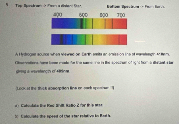 Solved: Top Spectrum -> From a distant Star. Bottom Spectrum - From ...