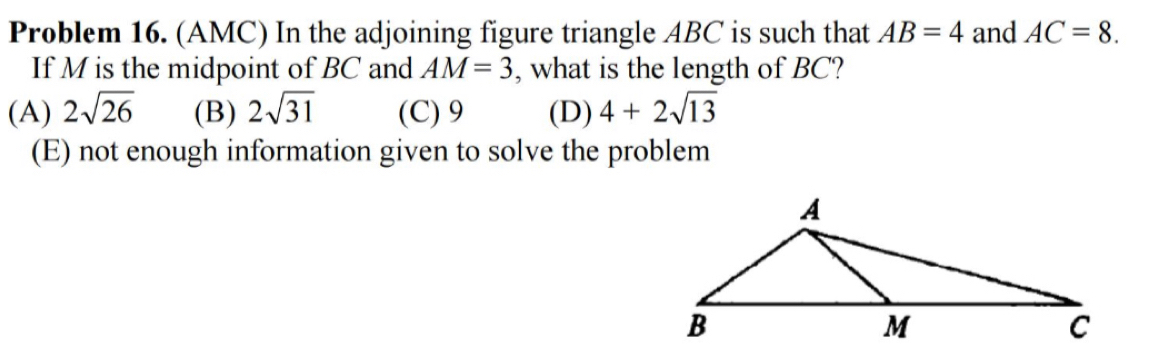 Solved: Problem 16. (AMC) In the adjoining figure triangle ABC is such ...