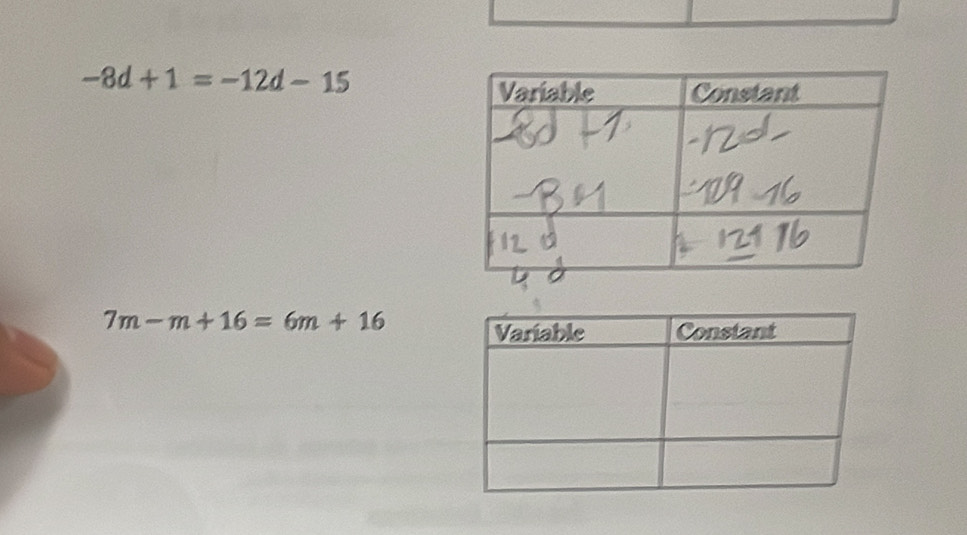 -8d+1=-12d-15
7m-m+16=6m+16