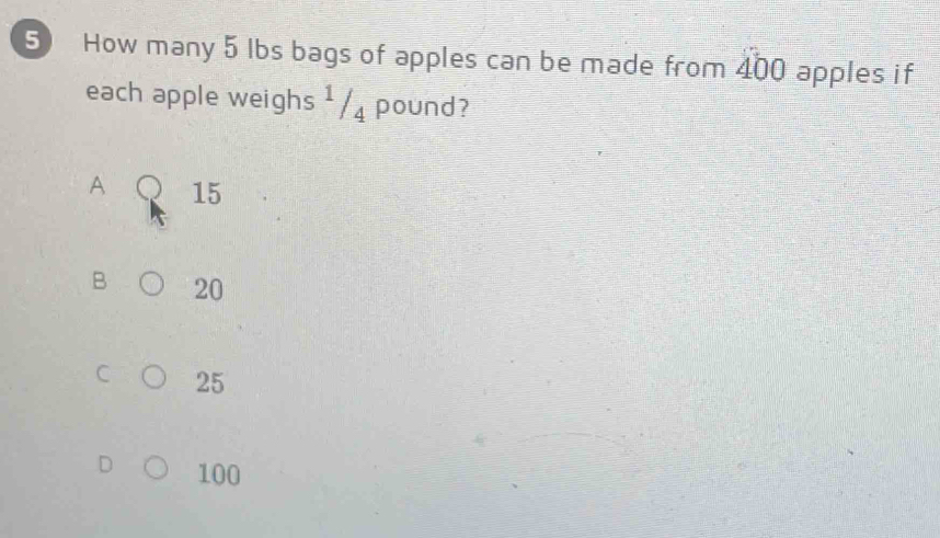 Solved: How many 5 lbs bags of apples can be made from 400 apples if ...
