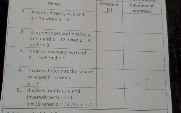 Given Constant Equation