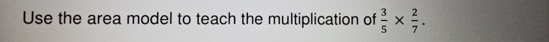 Use the area model to teach the multiplication of  3/5 *  2/7 .