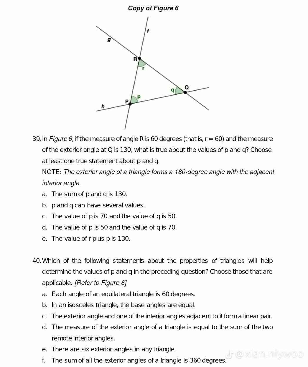 Solved: Copy of Figure 6 39. In Figure 6, if the measure of angle R is ...