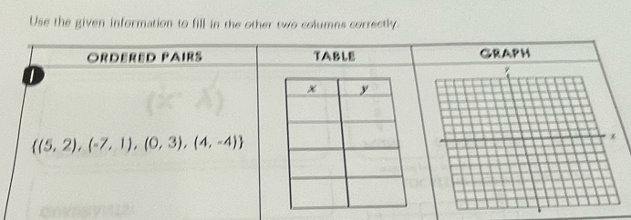 Use the given information to fill in the other two columns correctly.