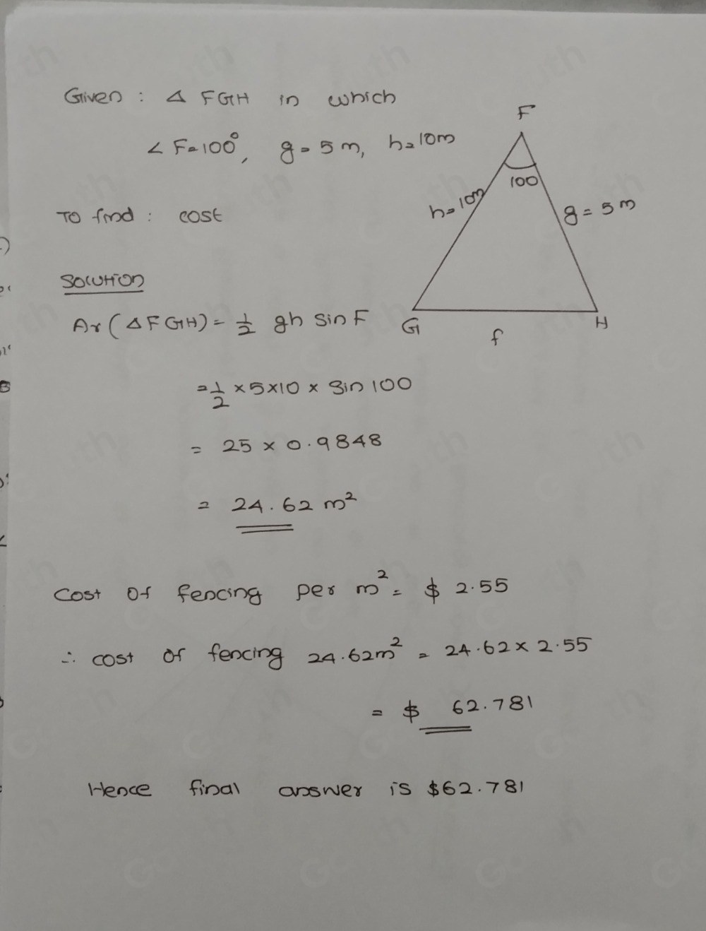Solved: Farmer Sam creates a triangular pen for his chickens that can ...