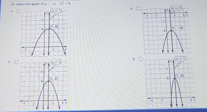 Select the graph of y=-(x-1)^2+4
a. 
D.
 
d.
D.