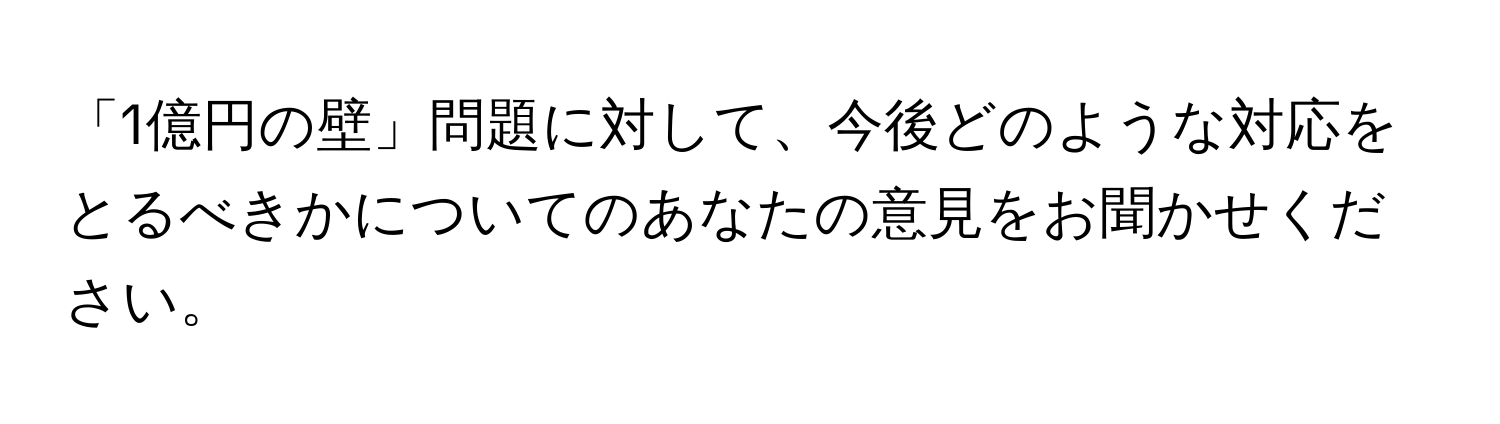 「1億円の壁」問題に対して、今後どのような対応をとるべきかについてのあなたの意見をお聞かせください。