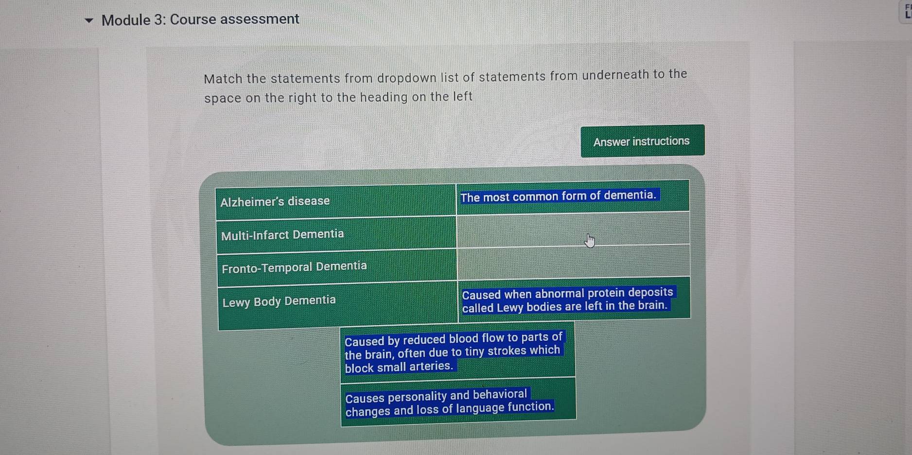 Solved: Module 3: Course assessment Match the statements from dropdown ...