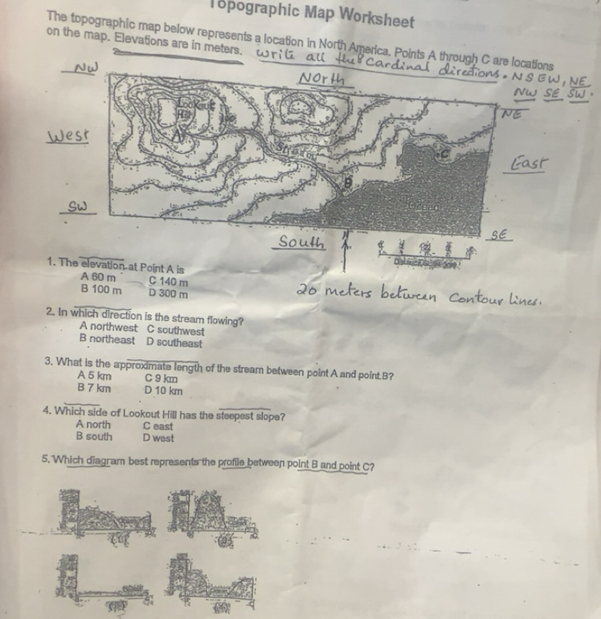 Solved: Topographic Map Worksheet The topographic map below represents ...