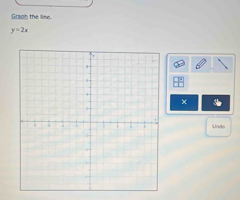 Graph the line.
y=2x
× 
Undo