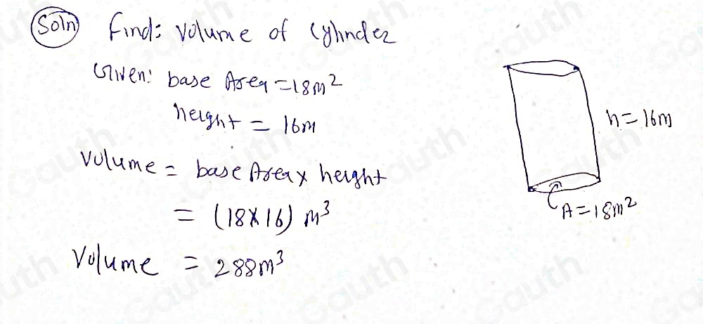 Solved: The cylinder below has a cross-sectional area of 18m^2. What is ...