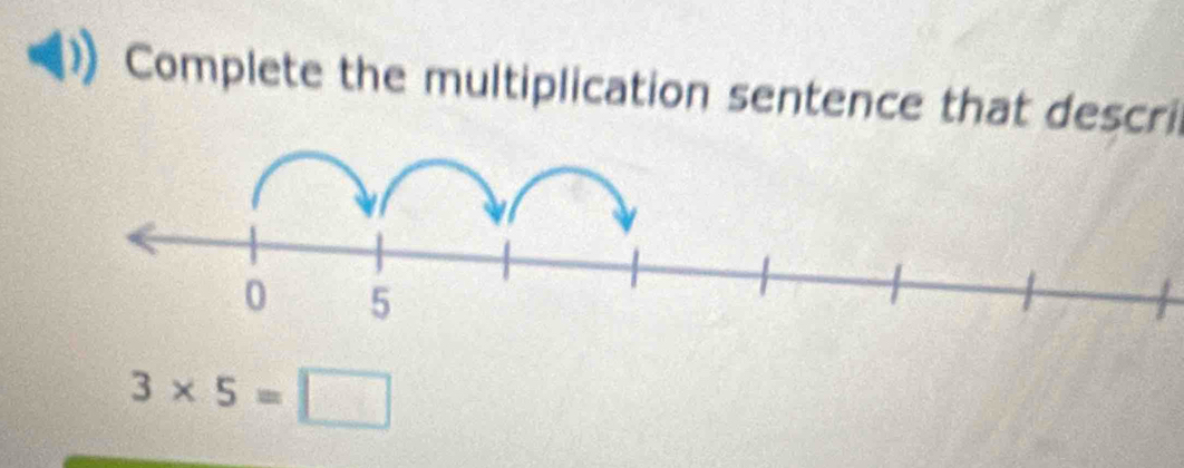 Complete the multiplication sentence that descril
3* 5=□