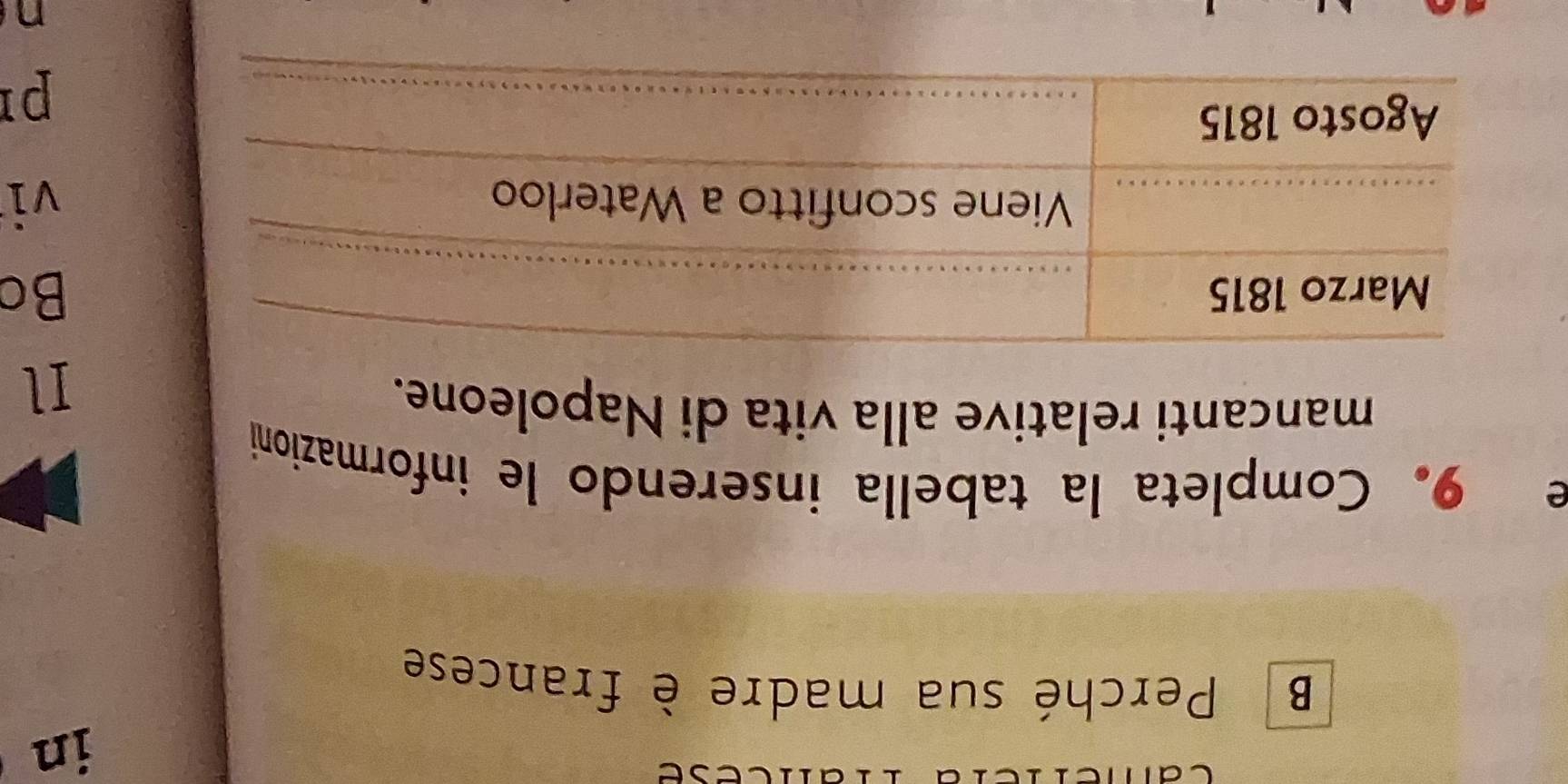 in 
B Perché sua madre è francese 
e 9. Completa la tabella inserendo le informazioni 
mancanti relative alla vita di Napoleone. 
Il 
Bc 
vi 
pr 
n